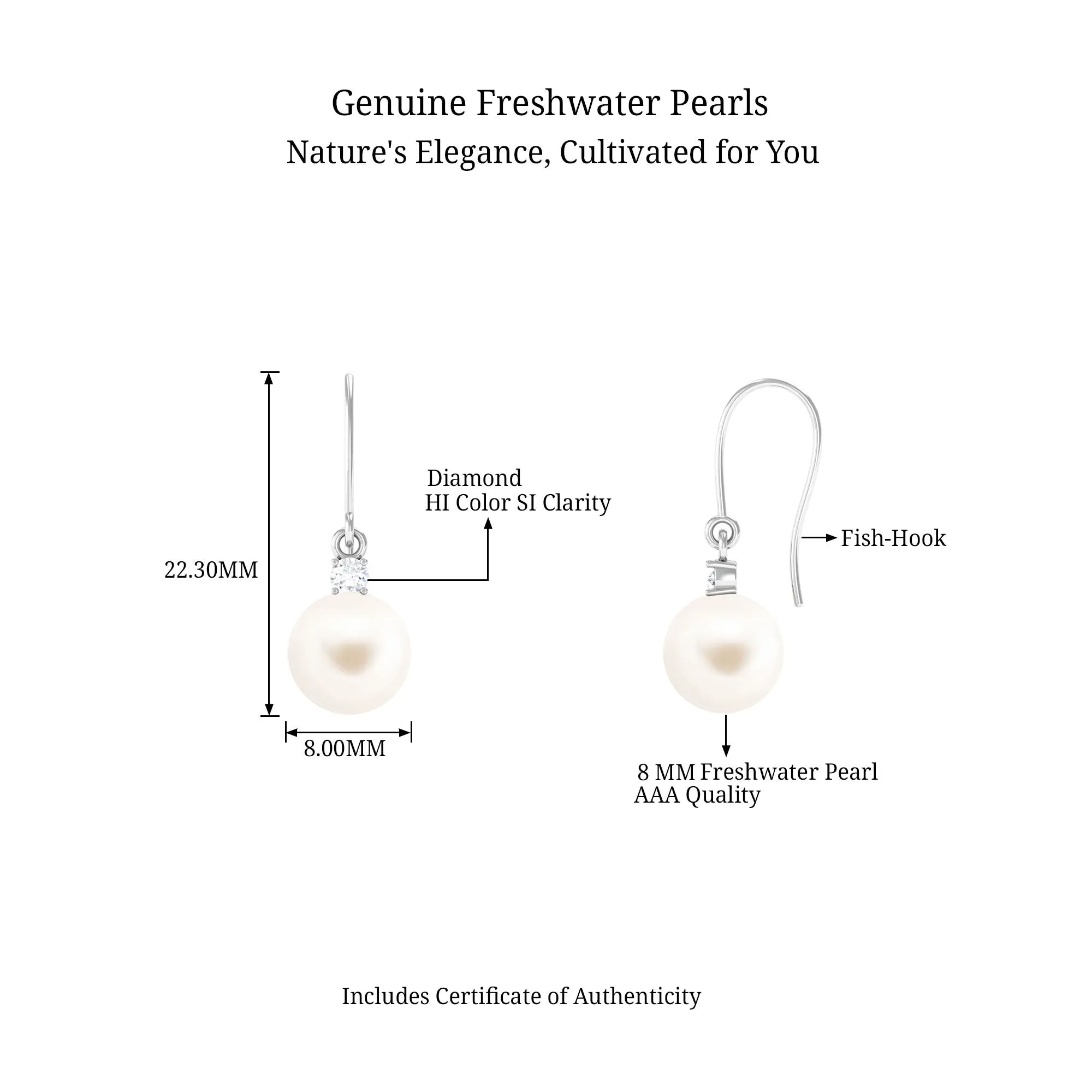 White Freshwater Pearl Drop Earrings with Diamond